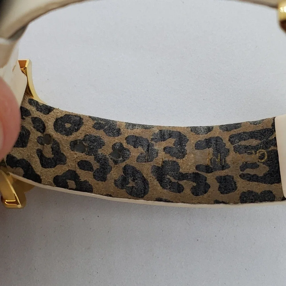 Betsey Johnson Women's Watch 40MM White Dial Gold Case Cream‎ Bands New Battery